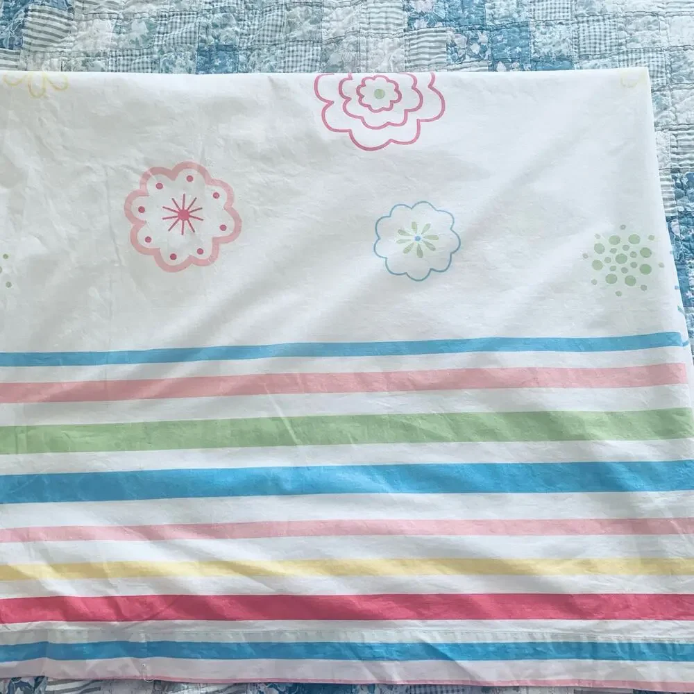 Vintage Twin Size Duvet Cover Mid Century MCM Bedding Floral Print Pink White